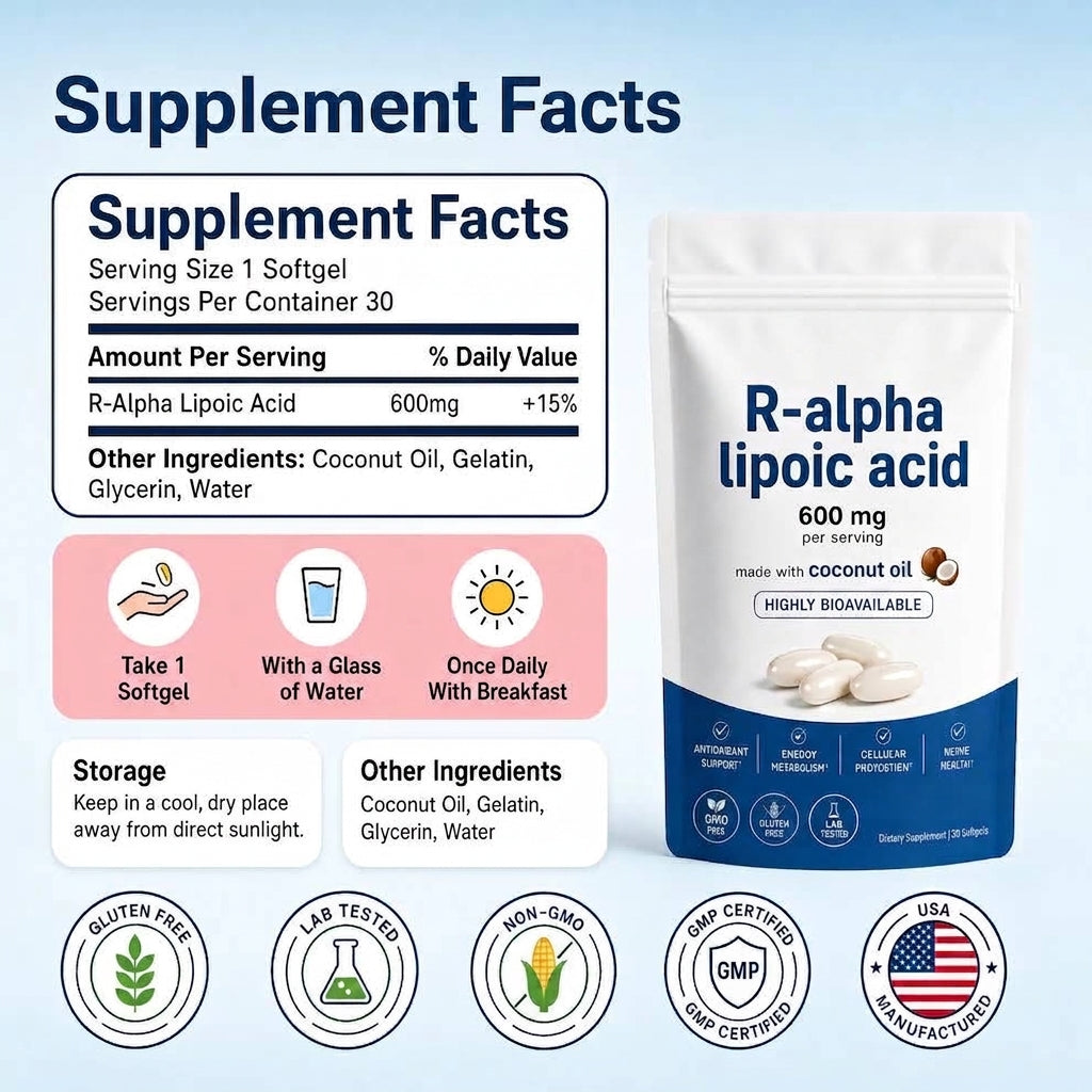 R-Alpha Lipoic Acid โ 600mg Pure R-Form Softgels